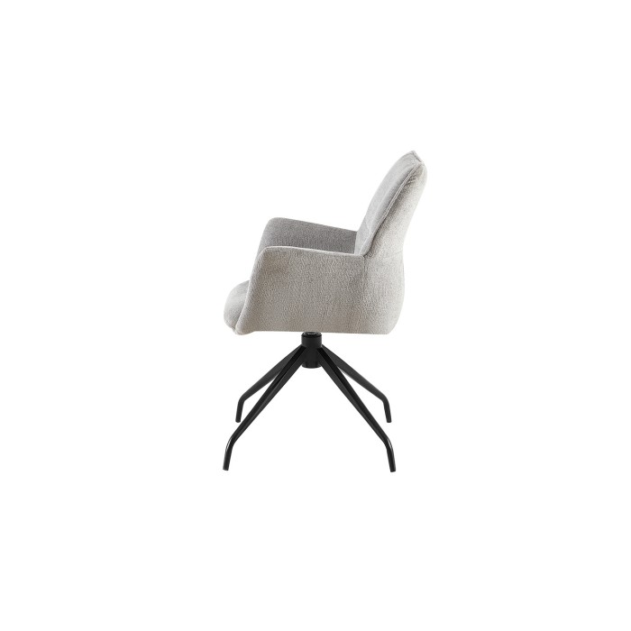Chaise de salle à manger pivotante TRINITY – Tissu gris – Avec accoudoirs – Pieds métal noir – Style design/industriel