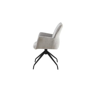Chaise de salle à manger pivotante TRINITY – Tissu gris – Avec accoudoirs – Pieds métal noir – Style design/industriel