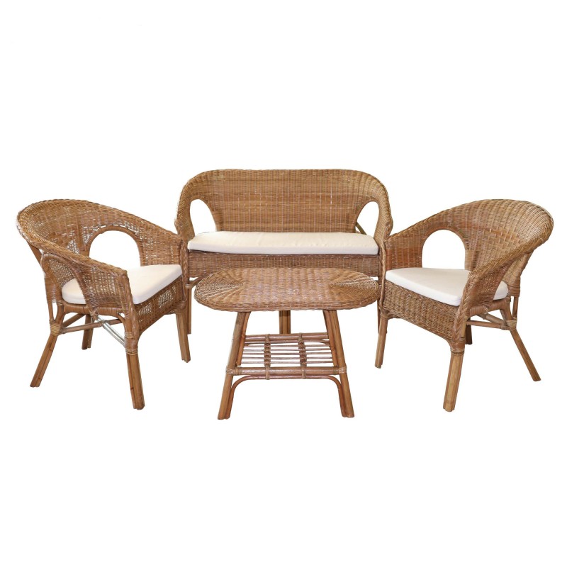 Salon de jardin en rotin collection SIENNE – Canapé 2 places, 2 fauteuils et table – Élégance naturelle et confort