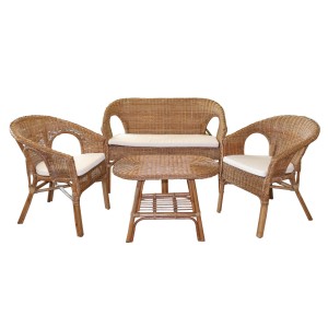 Salon de jardin en rotin collection SIENNE – Canapé 2 places, 2 fauteuils et table – Élégance naturelle et confort