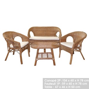 Salon de jardin en rotin collection SIENNE – Canapé 2 places, 2 fauteuils et table – Élégance naturelle et confort