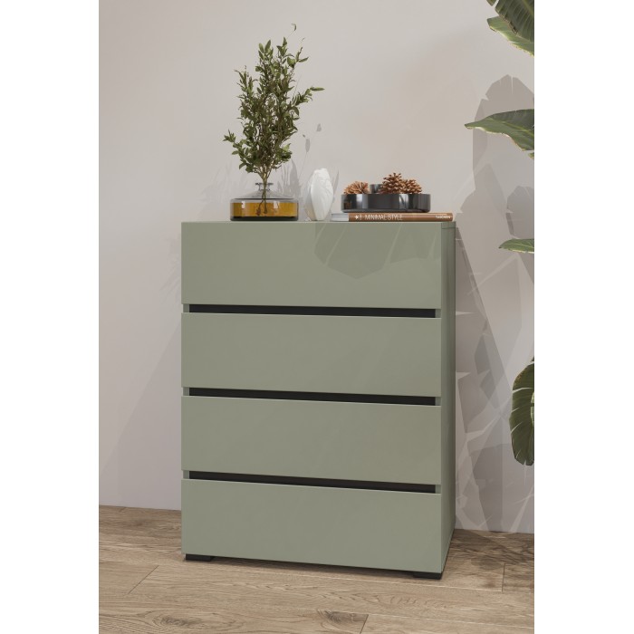 Petit buffet HAVANA – 4 tiroirs – Vert sauge – Design moderne et compact