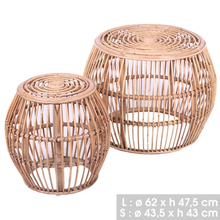 Lot de 2 tables basses gigognes de jardin en rotin – Collection SIENNE – Élégance naturelle
