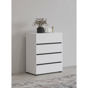 Petit buffet HAVANA – 4 tiroirs – Blanc et noir – Design moderne et compact