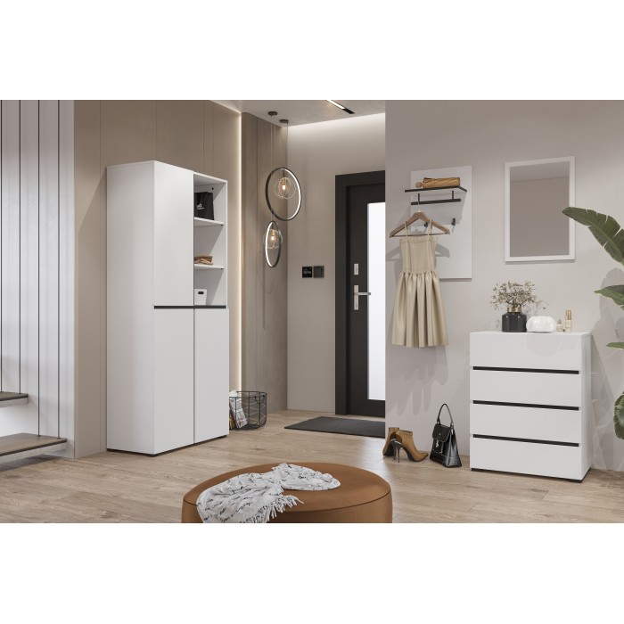 Petit buffet HAVANA – 4 tiroirs – Blanc et noir – Design moderne et compact