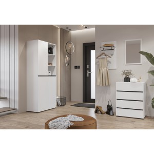 Petit buffet HAVANA – 4 tiroirs – Blanc et noir – Design moderne et compact