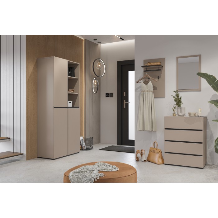 Petit buffet HAVANA – 4 tiroirs – Beige et noir – Look moderne et chaleureux