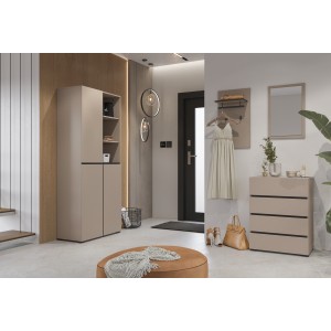 Petit buffet HAVANA – 4 tiroirs – Beige et noir – Look moderne et chaleureux