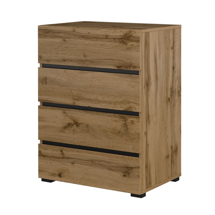 Petit buffet HAVANA – 4 tiroirs – Chêne et noir – Style naturel et moderne