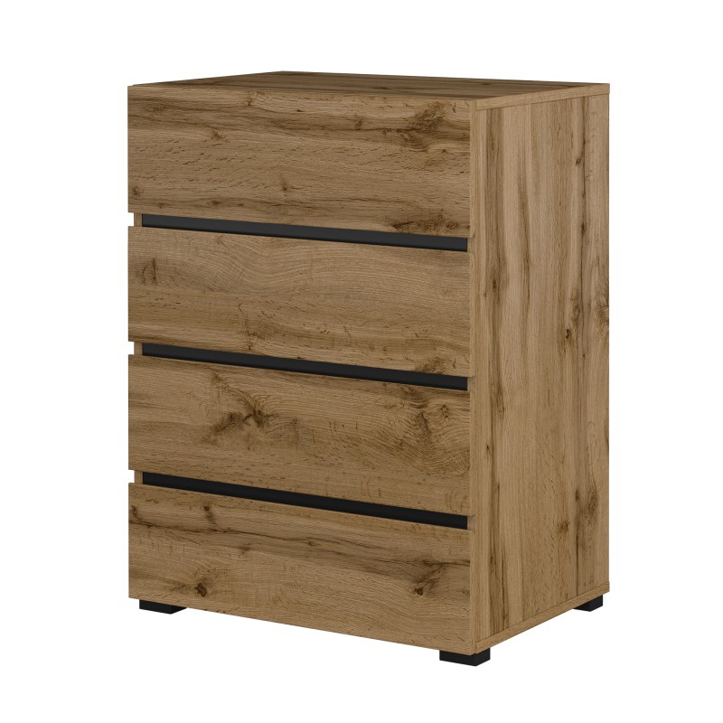 Petit buffet HAVANA – 4 tiroirs – Chêne et noir – Style naturel et moderne