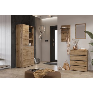 Petit buffet HAVANA – 4 tiroirs – Chêne et noir – Style naturel et moderne