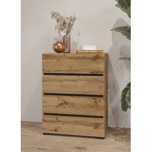 Petit buffet HAVANA – 4 tiroirs – Chêne et noir – Style naturel et moderne