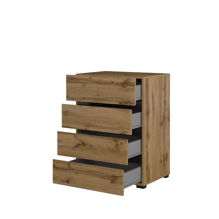 Petit buffet HAVANA – 4 tiroirs – Chêne et noir – Style naturel et moderne
