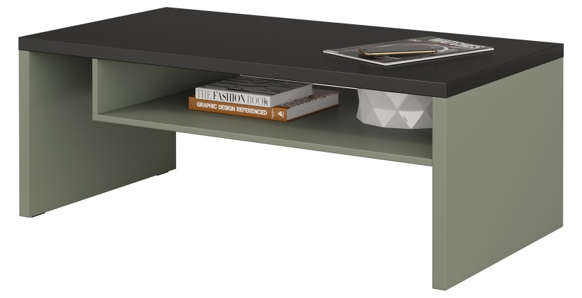Table basse HAVANA – Vert sauge et noir – Plateau noir mat – Avec niche – Design moderne
