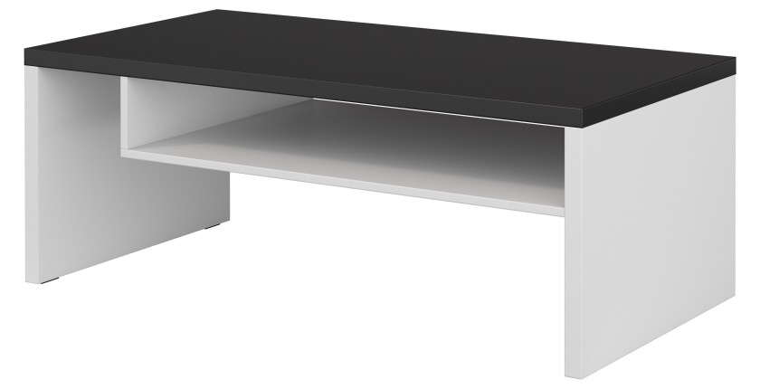 Table basse HAVANA – Blanc mat et noir – Plateau noir mat – Avec niche – Design moderne