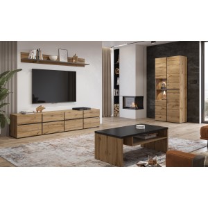 Table basse HAVANA – Chêne et noir – Plateau noir mat – Avec niche – Style naturel et moderne