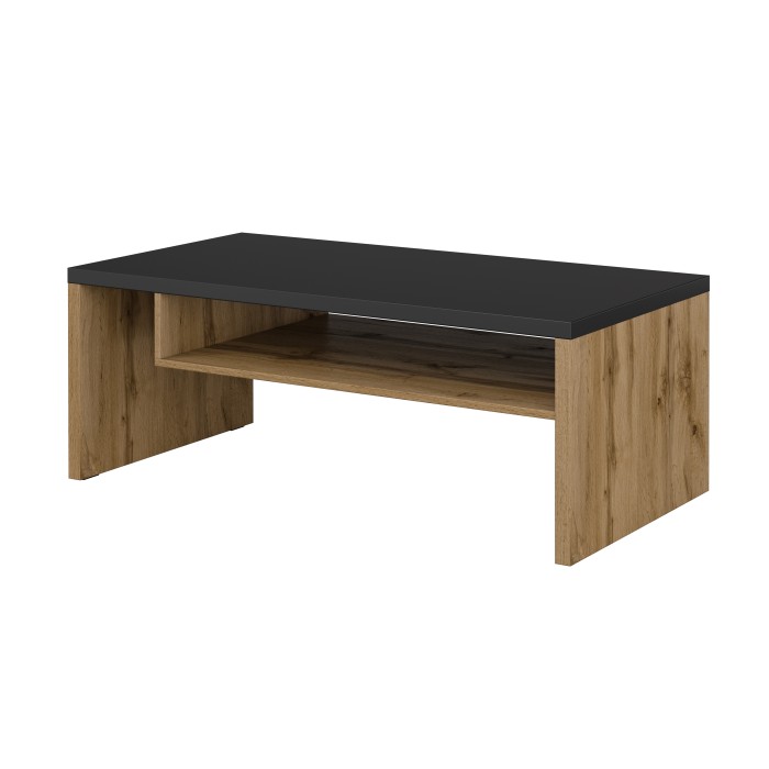 Table basse HAVANA – Chêne et noir – Plateau noir mat – Avec niche – Style naturel et moderne