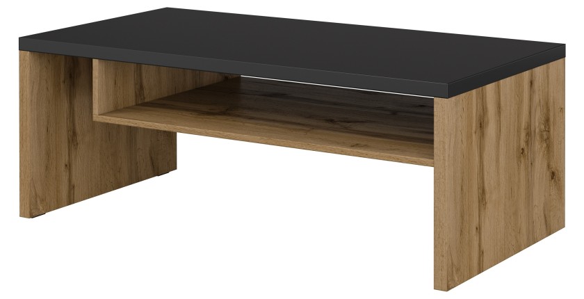 Table basse HAVANA – Chêne et noir – Plateau noir mat – Avec niche – Style naturel et moderne