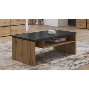 Table basse HAVANA – Chêne et noir – Plateau noir mat – Avec niche – Style naturel et moderne
