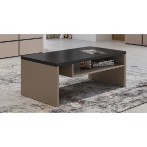 Table basse HAVANA – Beige et noir – Plateau noir mat – Avec niche – Élégance douce et moderne