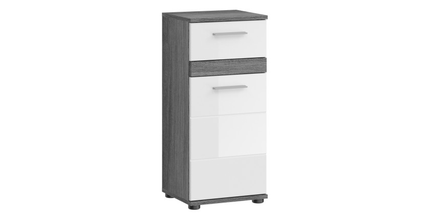 Armoire de salle de bain – Collection WILLIAM – 2 niches, 1 porte, 1 tiroir – Coloris blanc et chêne cendré 