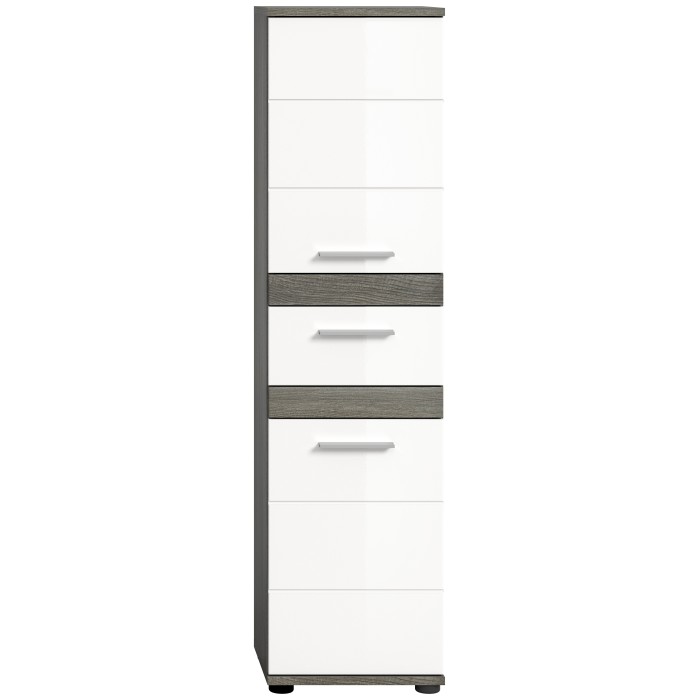Colonne de salle de bain WILLIAM – 2 portes et 1 tiroir – Blanc et gris foncé 