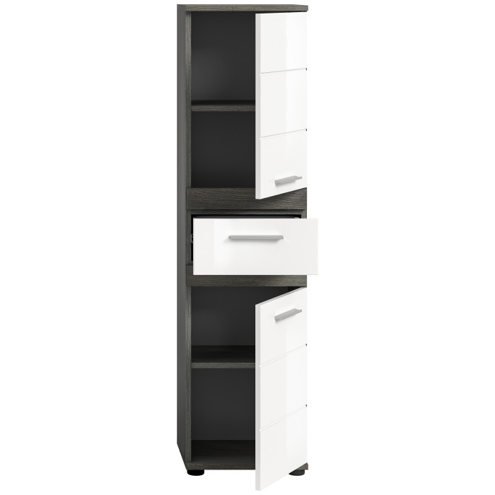 Colonne de salle de bain WILLIAM – 2 portes et 1 tiroir – Blanc et gris foncé 