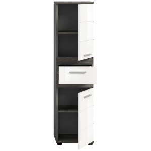 Colonne de salle de bain WILLIAM – 2 portes et 1 tiroir – Blanc et gris foncé 