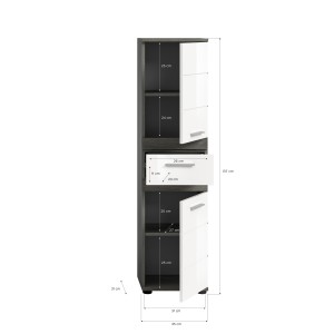 Colonne de salle de bain WILLIAM – 2 portes et 1 tiroir – Blanc et gris foncé 