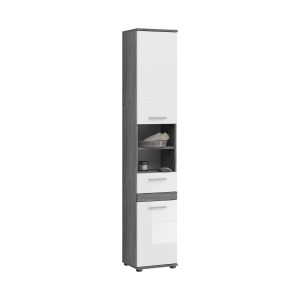 Colonne de salle de bain WILLIAM 2 portes et 1 tiroir – Blanc et gris foncé 