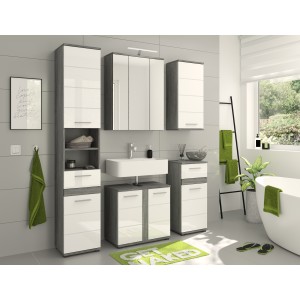 Colonne de salle de bain WILLIAM 2 portes et 1 tiroir – Blanc et gris foncé 