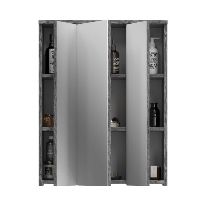 Meuble de rangement de salle de bain WILLIAM – Blanc et gris foncé – 9 niches suspendues 