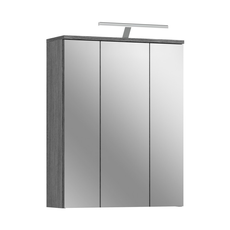 Meuble de rangement de salle de bain WILLIAM – Avec LED – Blanc et gris foncé – 9 niches suspendues 