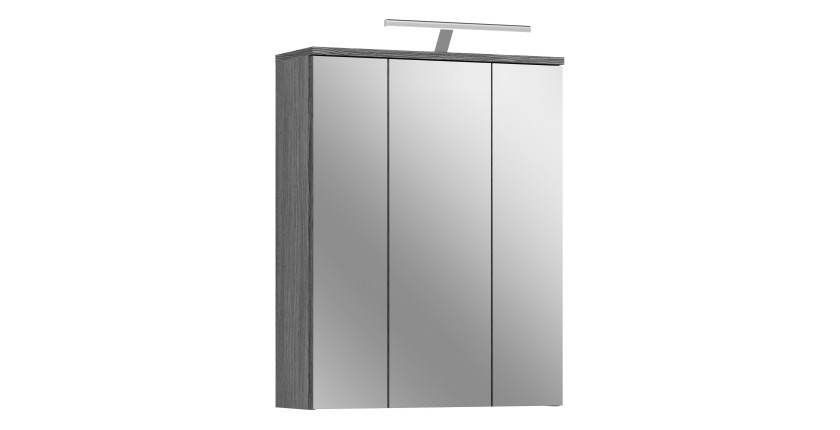 Meuble de rangement de salle de bain WILLIAM – Avec LED – Blanc et gris foncé – 9 niches suspendues 