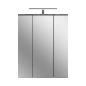 Meuble de rangement de salle de bain WILLIAM – Avec LED – Blanc et gris foncé – 9 niches suspendues 
