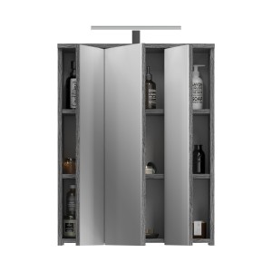 Meuble de rangement de salle de bain WILLIAM – Avec LED – Blanc et gris foncé – 9 niches suspendues 