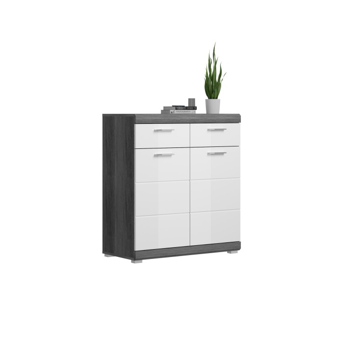 Buffet SCOTT – Blanc brillant – 2 portes, 2 tiroirs – À poser 