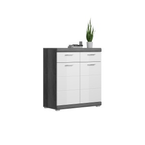 Buffet SCOTT – Blanc brillant – 2 portes, 2 tiroirs – À poser 