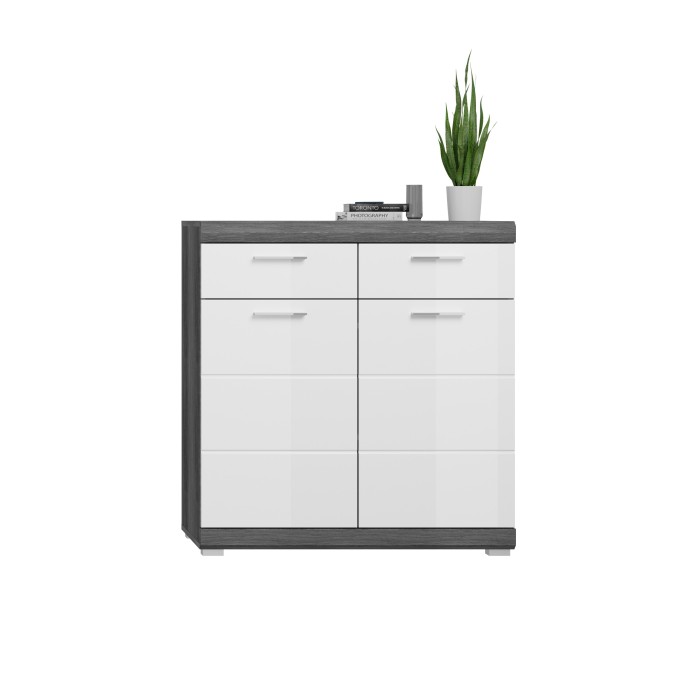 Buffet SCOTT – Blanc brillant – 2 portes, 2 tiroirs – À poser 