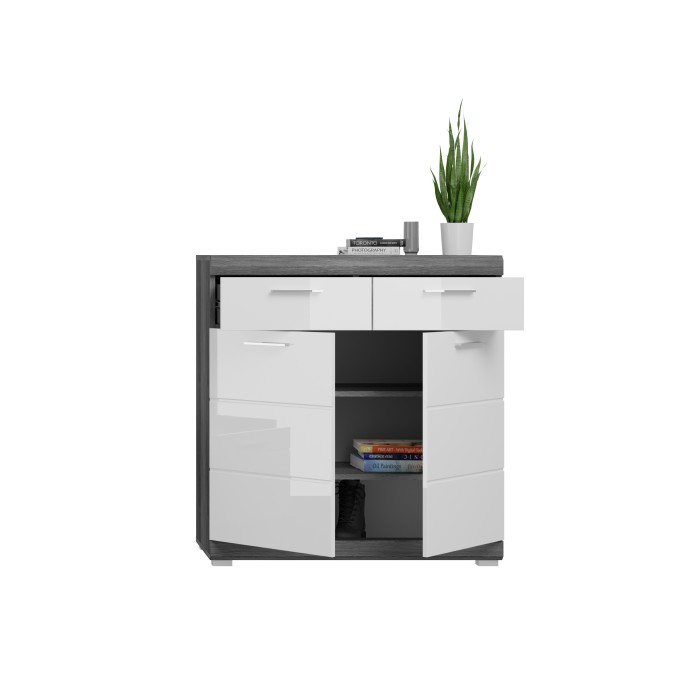 Buffet SCOTT – Blanc brillant – 2 portes, 2 tiroirs – À poser 