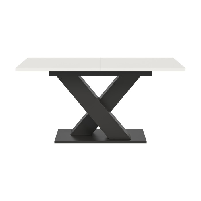 Table extensible CAPTURE – Pied design en X – Structure gris foncé et plateau blanc – 150 à 190 cm 