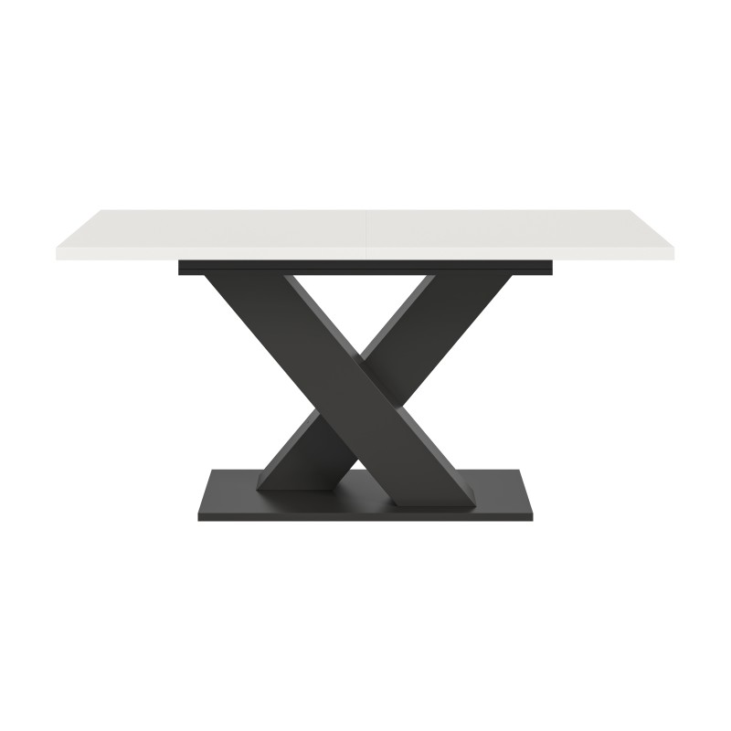 Table extensible CAPTURE – Pied design en X – Structure gris foncé et plateau blanc – 150 à 190 cm 