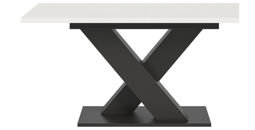 Table extensible CAPTURE – Pied design en X – Structure gris foncé et plateau blanc – 150 à 190 cm 