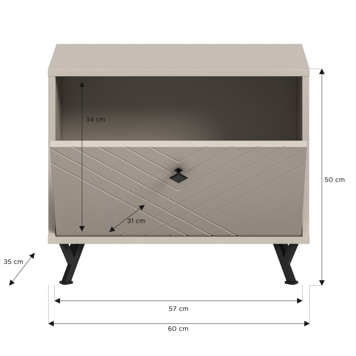Meuble à chaussures LUNA – Beige mat – 1 abattant – 60x50x35 cm 
