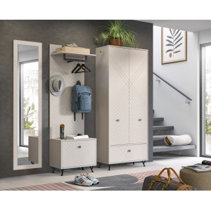 Ensemble d'entrée complet LUNA – Beige mat – 215x190x35 cm – 6 niches, 5 étagères 