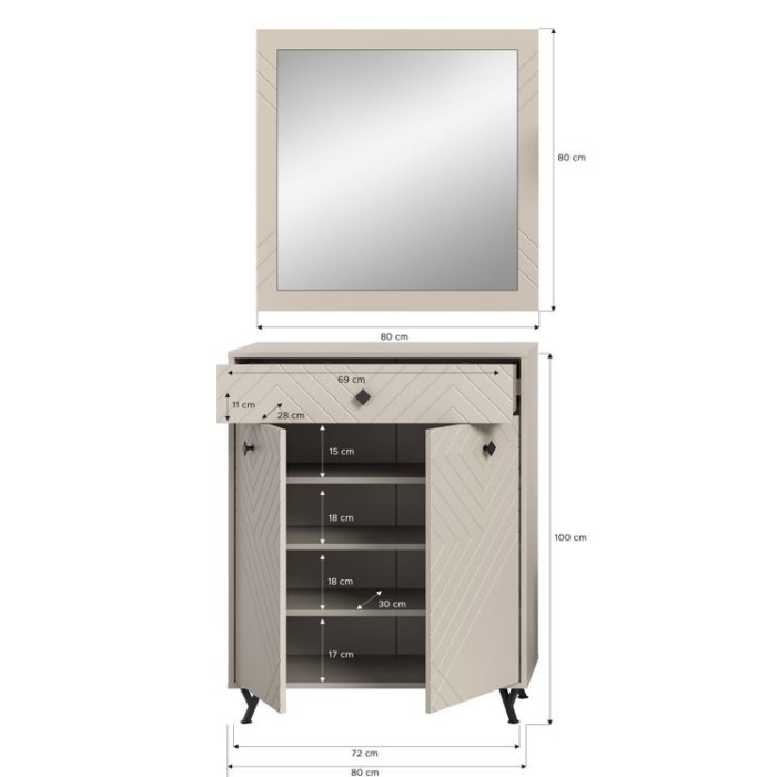 Ensemble d'entrée complet LUNA – Beige mat – 80x190x35 cm – Compact et fonctionnel 