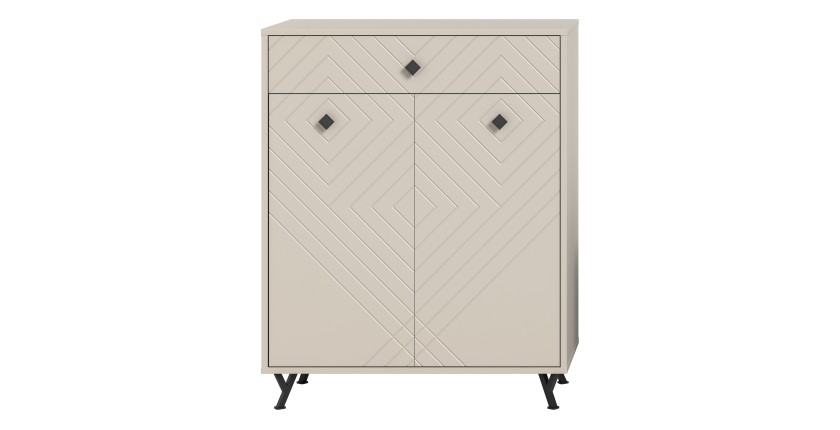 Meuble à chaussures LUNA – Beige mat – 2 portes battantes – 80x100x35 cm 