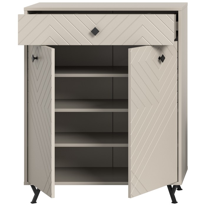 Meuble à chaussures LUNA – Beige mat – 2 portes battantes – 80x100x35 cm 