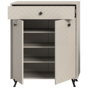 Meuble à chaussures LUNA – Beige mat – 2 portes battantes – 80x100x35 cm 