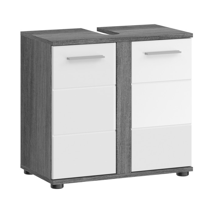 Meuble sous vasque WILLIAM – Gris foncé et blanc – 57x60x34 cm – 2 portes 